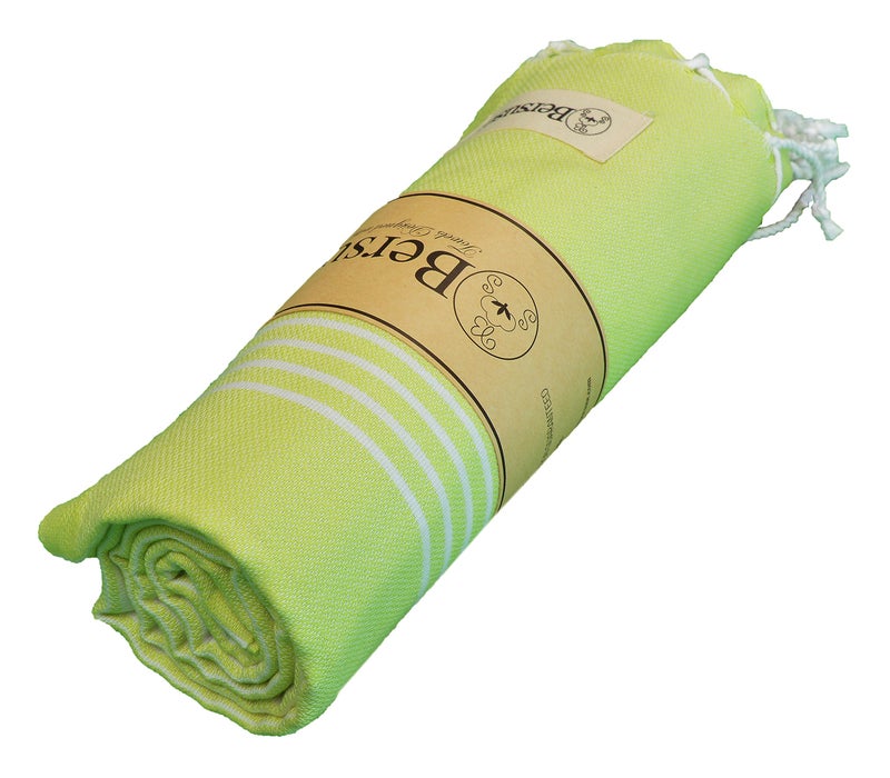 Bersuse Towels Anatolia XL Beach Blanket Throw Blanket Turkish Towel 100% Cotton Extra-Large Quick-Dry Lightweight Premium Peshtemal Towel - 61x82 Inches, Pistacho Green - Image 2